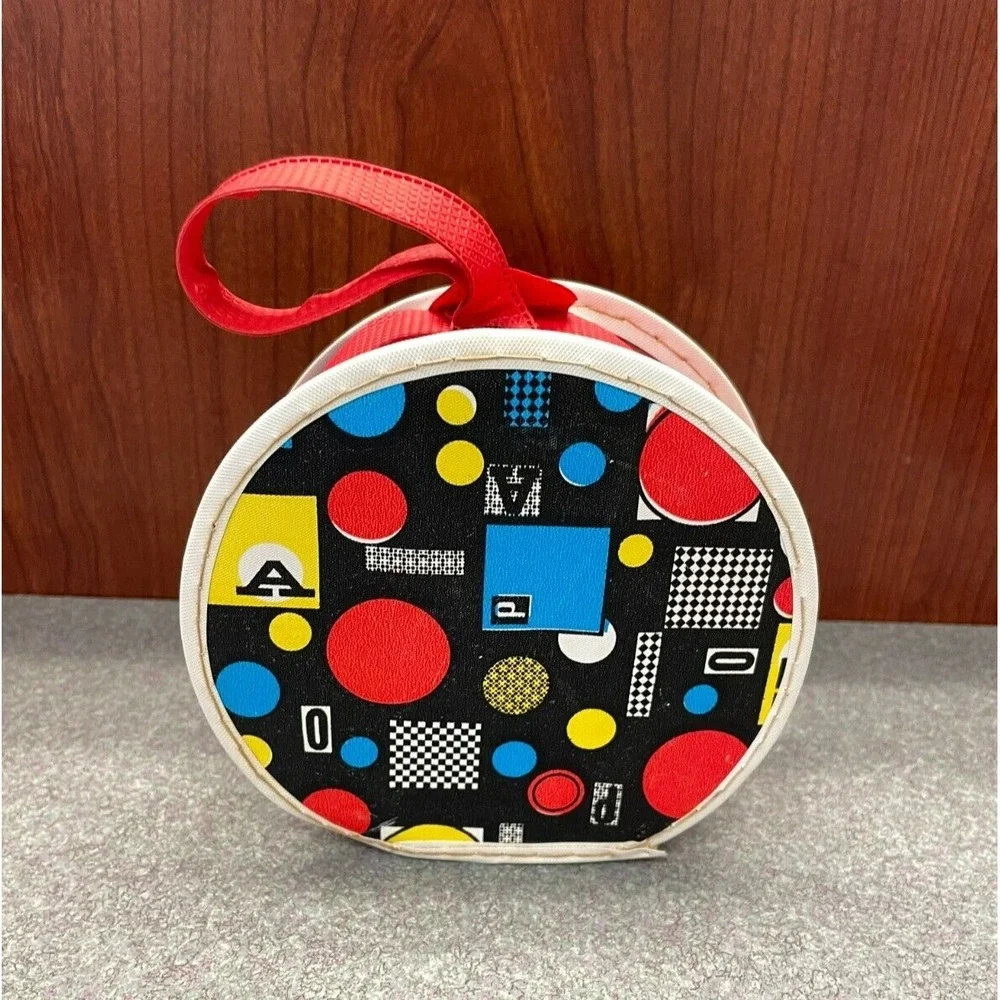 Vintage FAO Schwarz Round Small Purse Holder Pouch Geometric Squares Child Size
